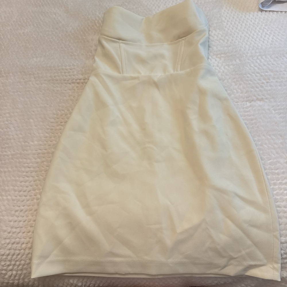 Astr Cream Ruched Strapless Mini Dress